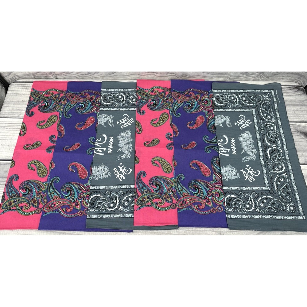 LOT OF 6 VINTAGE 100% COTTON BANDANAS / HANKERCHIEFS-MULTI COLOR-BRAND NEW ‎ *21